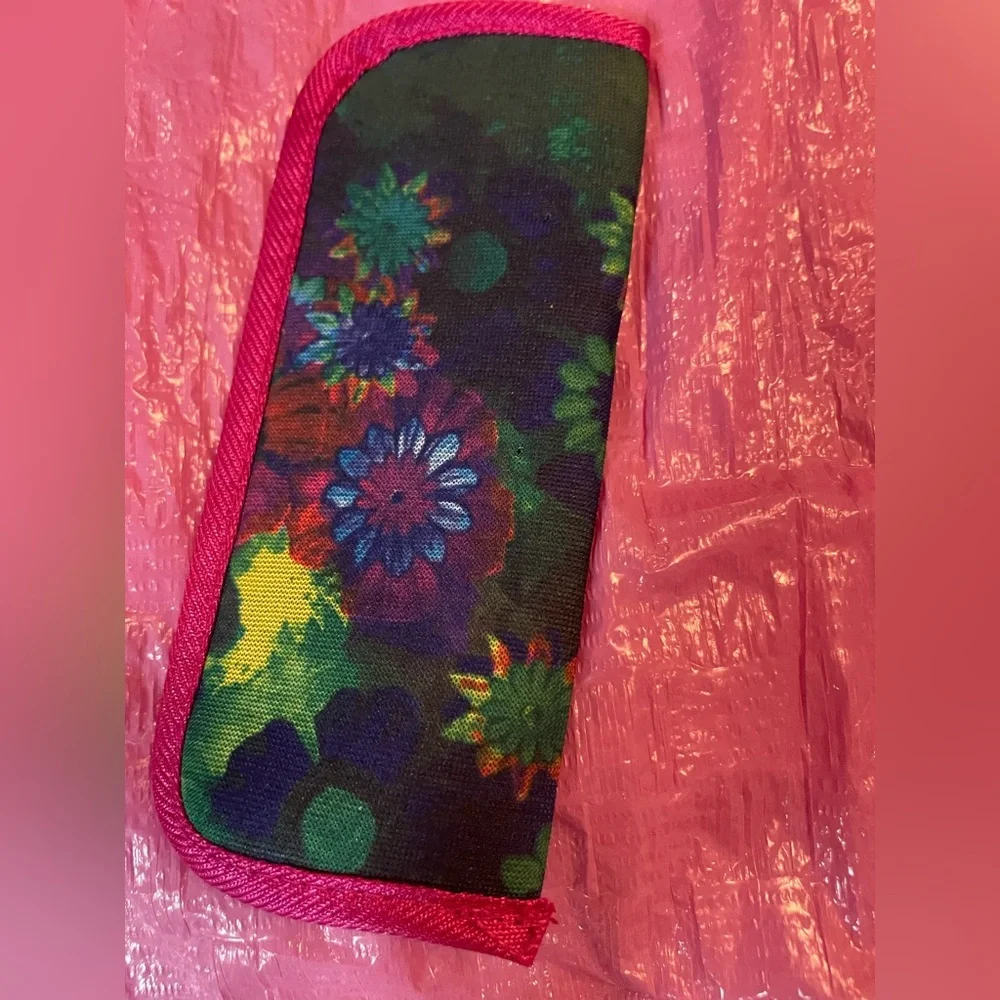 Floral Patterned kids glasses Accessory case with Pink Trim